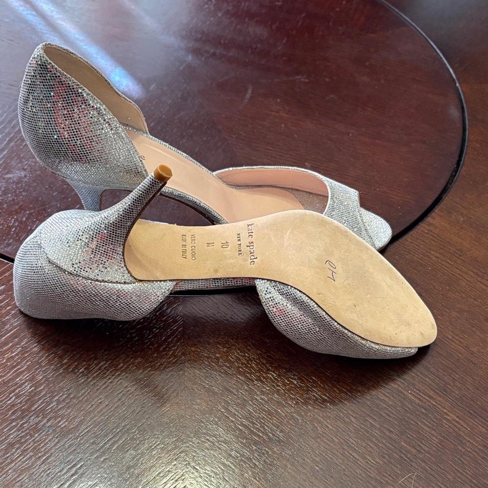 Kate Spade Glittering Silver Peep Toe Heels - Picture 5 of 5